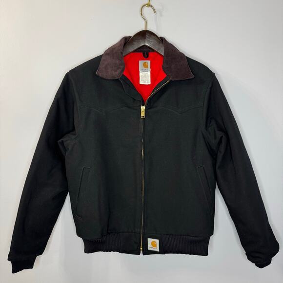 Vintage Carhartt Santa Fe Black Jacket J13 Red Lined Men's M Made In USA - Picture 1 of 12